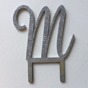 Wedding Cake Topper Silver Glitter Monogram Initial “M” Craft Art